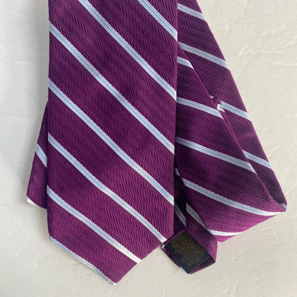 Brooks Brothers Silk Tie Mens OS Purple Blue Repp Stripe Woven Italy Made in USA